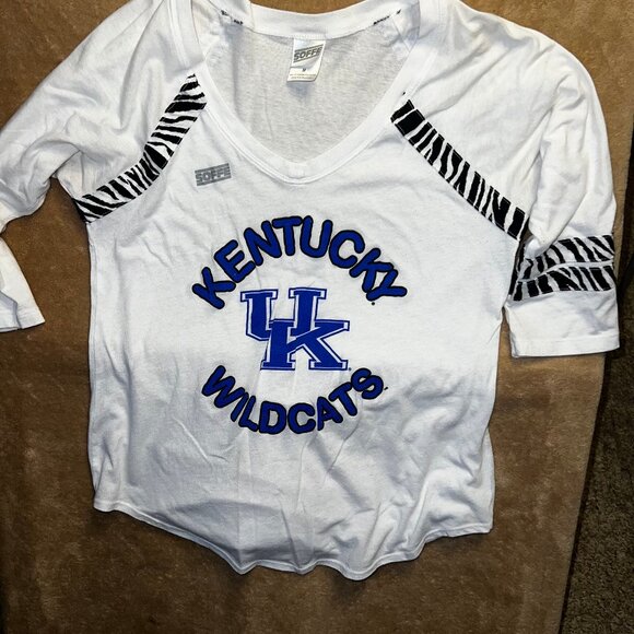 Soffe Medium Kentucky Wildcat White 3/4‎ Sleeve Tiger Stripe Trim C03 - Picture 1 of 5